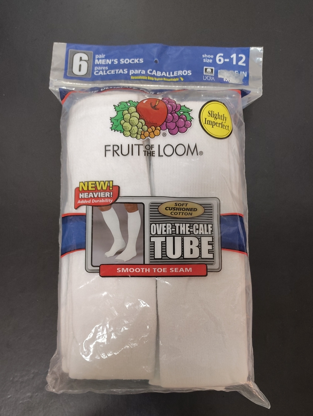 Vtg Fruit of the Loom Men’s Over-the-Calf Tube Socks – White - 6 Pack -Size 6-12